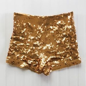 Gold Sequined Spandex Sparkly Shorts
